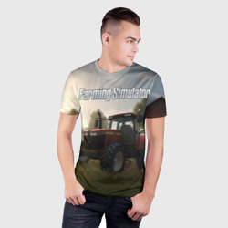 Мужская футболка 3D Slim Farming Simulator - Красный трактор - фото 2
