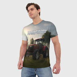 Мужская футболка 3D Farming Simulator - Красный трактор - фото 2