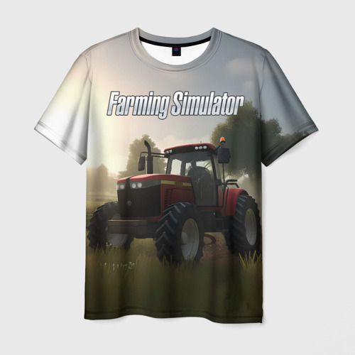 Мужская футболка с принтом Farming Simulator - Красный трактор, вид спереди №1