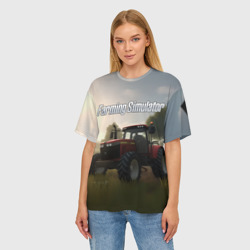 Женская футболка oversize 3D Farming Simulator - Красный трактор - фото 2