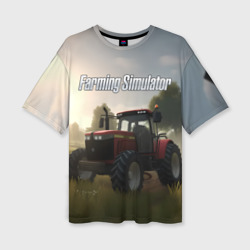 Женская футболка oversize 3D Farming Simulator - Красный трактор