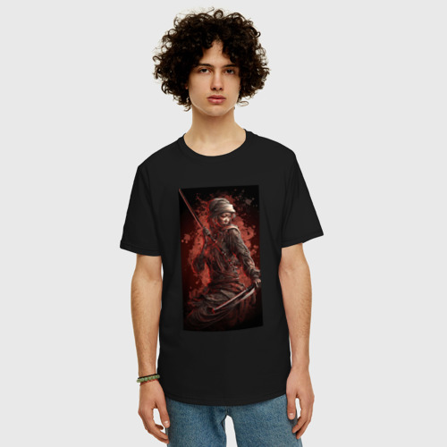 Мужская футболка хлопок Oversize Девушка самурай, цвет черный - фото 3