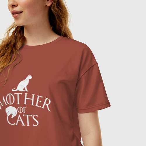 Женская футболка хлопок Oversize с принтом Кошачья мама, фото на моделе #1