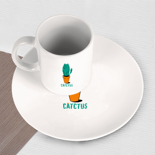 Набор: тарелка + кружка Котик кактус - фото 3