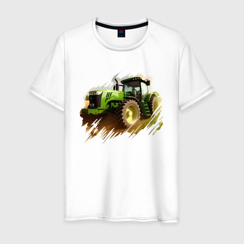 Мужская футболка из хлопка с принтом Farming Simulator - brushstroke, вид спереди №1