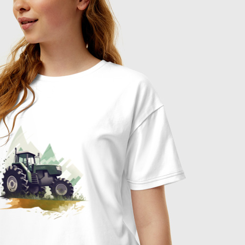 Женская футболка хлопок Oversize Farming Simulator - Tractor and mountains, цвет белый - фото 3