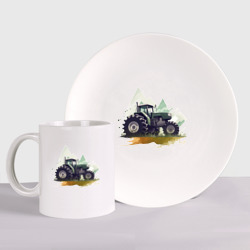 Набор: тарелка + кружка Farming Simulator - Tractor аnd mountains