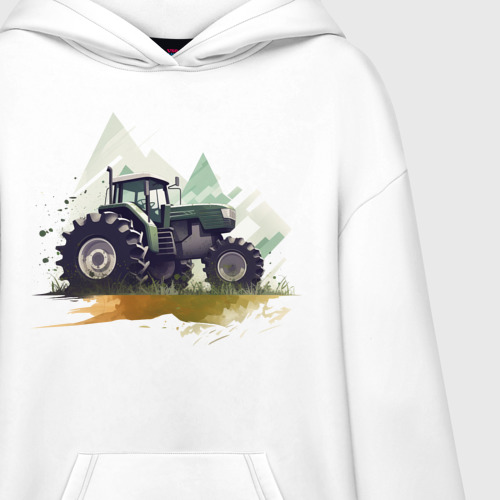 Худи SuperOversize хлопок Farming Simulator - Tractor аnd mountains, цвет белый - фото 3
