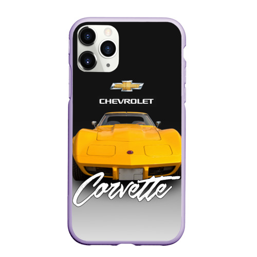 Чехол для iPhone 11 Pro матовый Американская машина Chevrolet Corvette 70-х годов, цвет светло-сиреневый