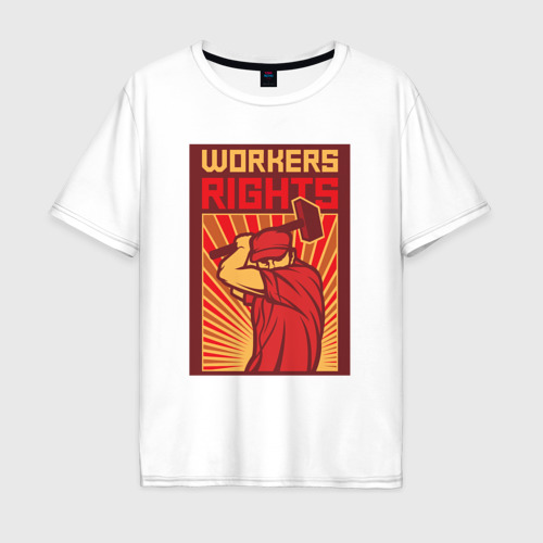 Мужская футболка хлопок Oversize с принтом Права работников, вид спереди #2