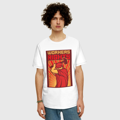 Мужская футболка хлопок Oversize с принтом Права работников, фото на моделе #1