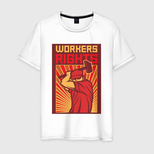 Мужская футболка из хлопка с принтом Права работников, вид спереди №1