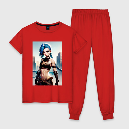 Женская пижама хлопок с принтом JINX  Arcane League Of Legends, вид спереди #2