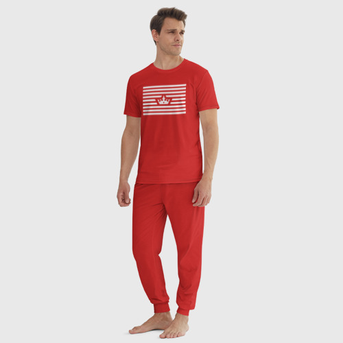 Мужская пижама хлопок В полоску с короной, цвет красный - фото 5