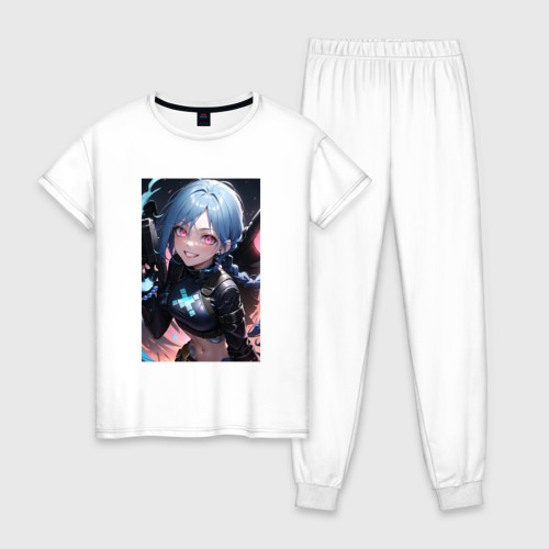 Женская пижама хлопок с принтом Arcane League Of Legends JINX  anime, вид спереди #2