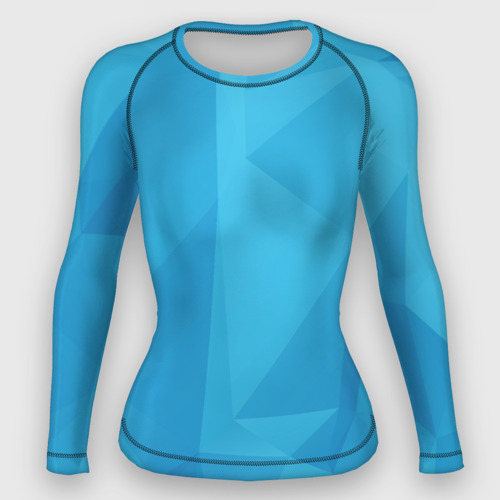 Женский рашгард 3D с принтом Ярко синие многоугольники, вид спереди #2