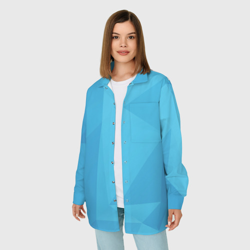 Женская рубашка oversize 3D с принтом Ярко синие многоугольники, фото на моделе #1