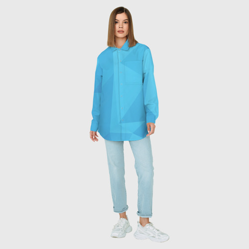 Женская рубашка oversize 3D с принтом Ярко синие многоугольники, вид сбоку #3