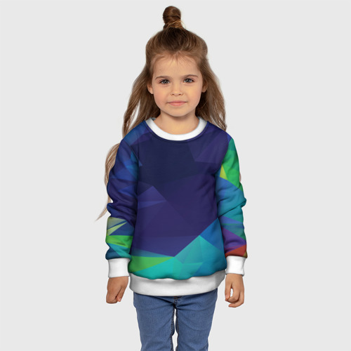 Детский свитшот 3D с принтом Фиолетовая и синяя полигональная абстракция, фото #4