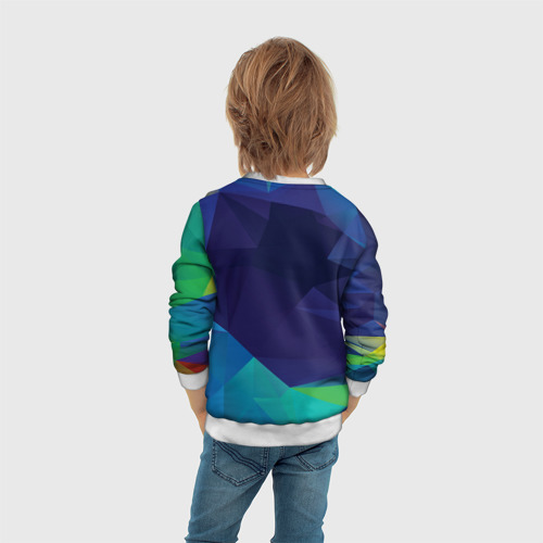 Детский свитшот 3D с принтом Фиолетовая и синяя полигональная абстракция, вид сзади #2