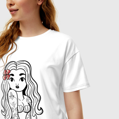 Женская футболка хлопок Oversize Яна - девчонка в татухах, цвет белый - фото 3