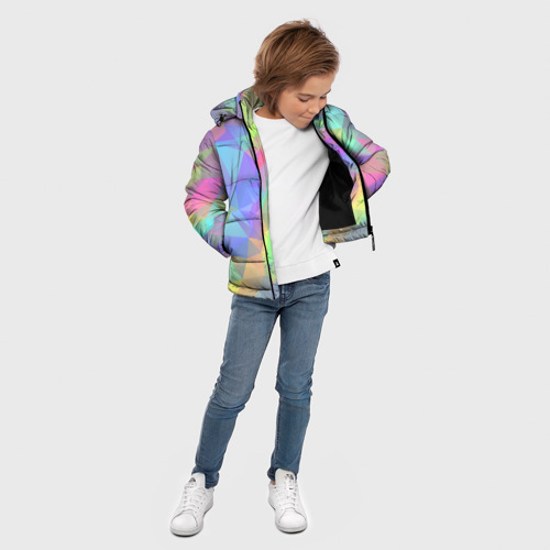 Зимняя куртка для мальчиков 3D с принтом Многоцветные переливающиеся многоугольники, вид сбоку #3