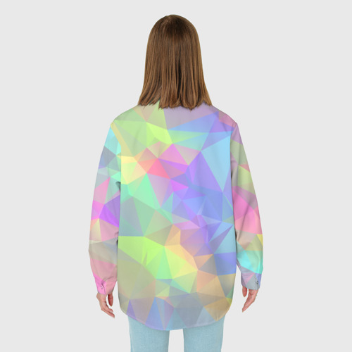 Женская рубашка oversize 3D с принтом Многоцветные переливающиеся многоугольники, вид сзади #2
