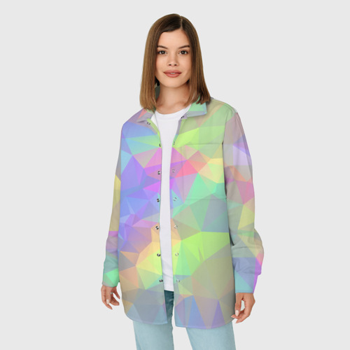 Женская рубашка oversize 3D с принтом Многоцветные переливающиеся многоугольники, фото на моделе #1