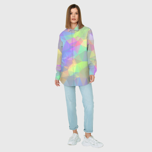 Женская рубашка oversize 3D с принтом Многоцветные переливающиеся многоугольники, вид сбоку #3