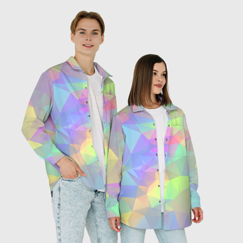 Женская рубашка oversize 3D с принтом Многоцветные переливающиеся многоугольники, фото #4