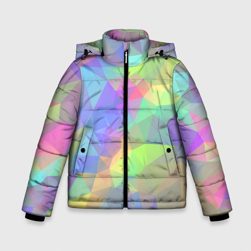 Зимняя куртка для мальчиков 3D с принтом Многоцветные переливающиеся многоугольники, вид спереди #2