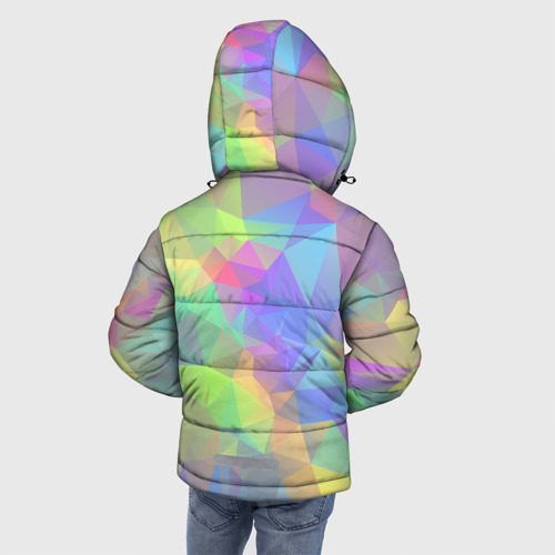 Зимняя куртка для мальчиков 3D с принтом Многоцветные переливающиеся многоугольники, вид сзади #2