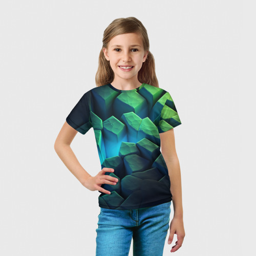 Детская футболка 3D Неоновые разломленные плиты, цвет 3D печать - фото 5