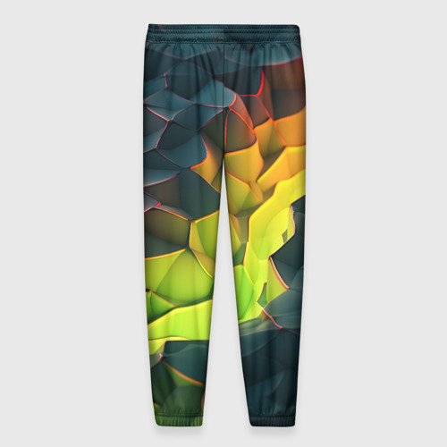 Мужские брюки 3D с принтом Объемные плиты с зеленым свечением, вид сзади #1