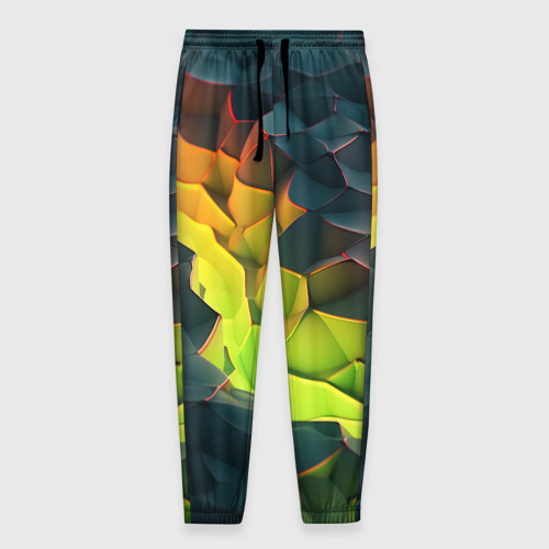 Мужские брюки 3D с принтом Объемные плиты с зеленым свечением, вид спереди #2