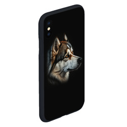 Чехол для iPhone XS Max матовый Хаски на черном фоне вид сбоку - фото 2