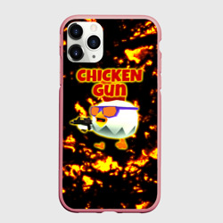 Чехол для iPhone 11 Pro Max матовый Chicken Gun на фоне огня