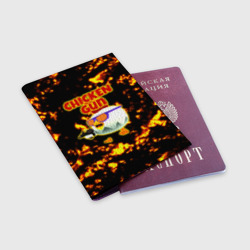 Обложка для паспорта матовая кожа Chicken Gun на фоне огня - фото 2