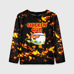 Детский лонгслив 3D Chicken Gun на фоне огня