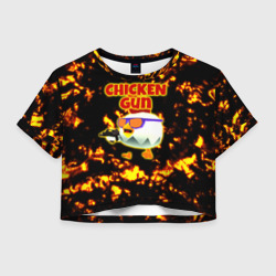 Женская футболка Crop-top 3D Chicken Gun на фоне огня