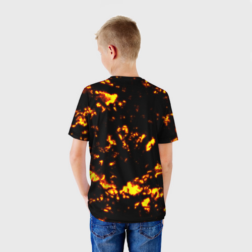 Детская футболка 3D Chicken Gun на фоне огня, цвет 3D печать - фото 4
