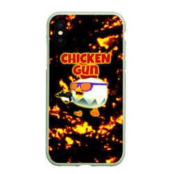 Чехол для iPhone XS Max матовый Chicken Gun на фоне огня