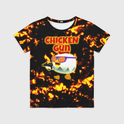 Детская футболка 3D Chicken Gun на фоне огня