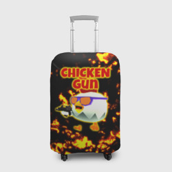 Чехол для чемодана 3D Chicken Gun на фоне огня