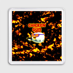 Магнит 55*55 Chicken Gun на фоне огня