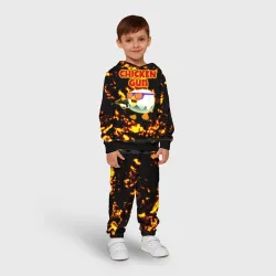 Детский костюм с толстовкой 3D Chicken Gun на фоне огня - фото 2