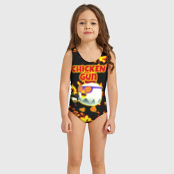 Детский купальник 3D Chicken Gun на фоне огня