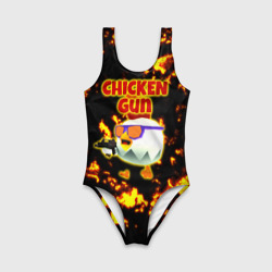 Детский купальник 3D Chicken Gun на фоне огня - фото 2