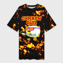 Платье-футболка 3D Chicken Gun на фоне огня