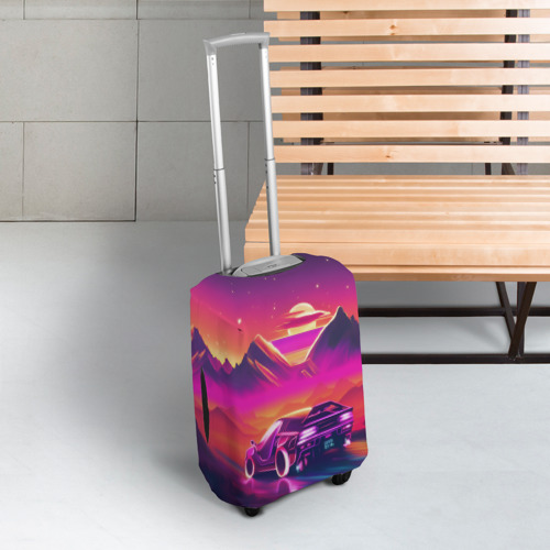 Чехол для чемодана 3D Ретро машина на закате - неон, цвет 3D печать - фото 3